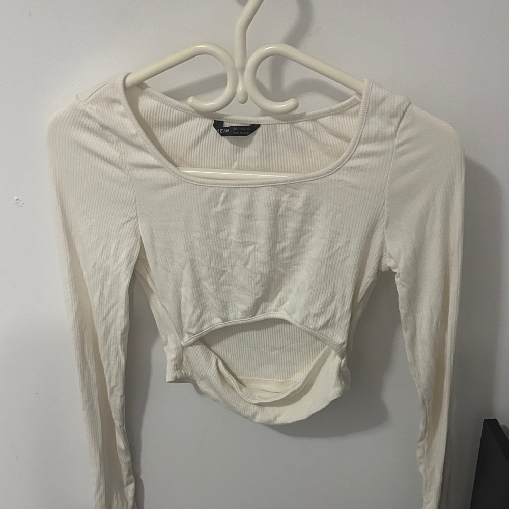 SHEIN Cream Long Sleeve Crop Top